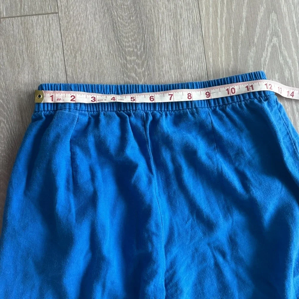 Zara Womens Royal Blue Comfort Elastic Waist Linen Blend Wide Leg Pants Size XS